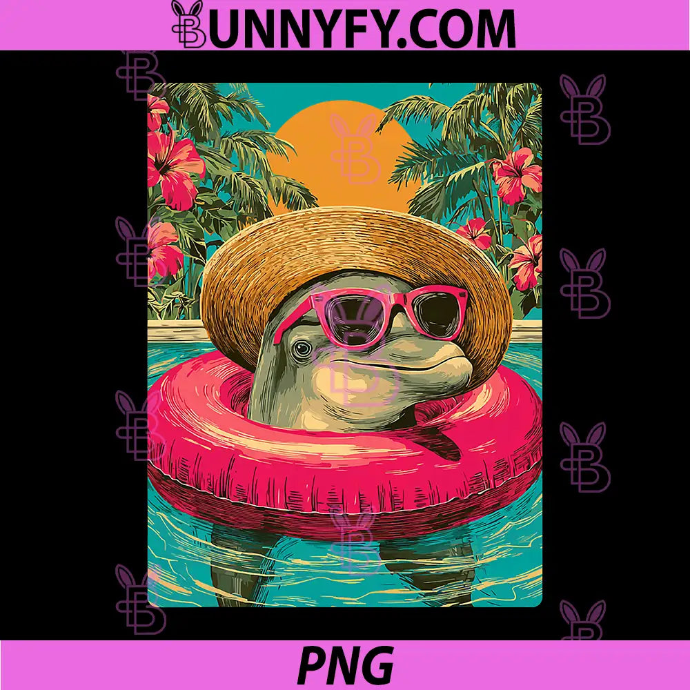 Summer Dolphin with Sunglasses PNG, Tropical Animal Pool Party PNG