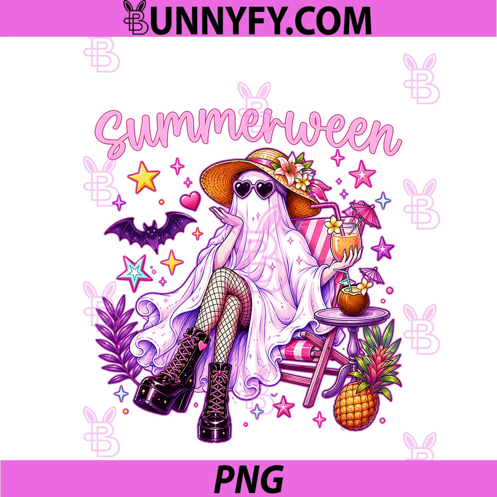 Summerween PNG, Funny Ghost Halloween Summer Floral PNG