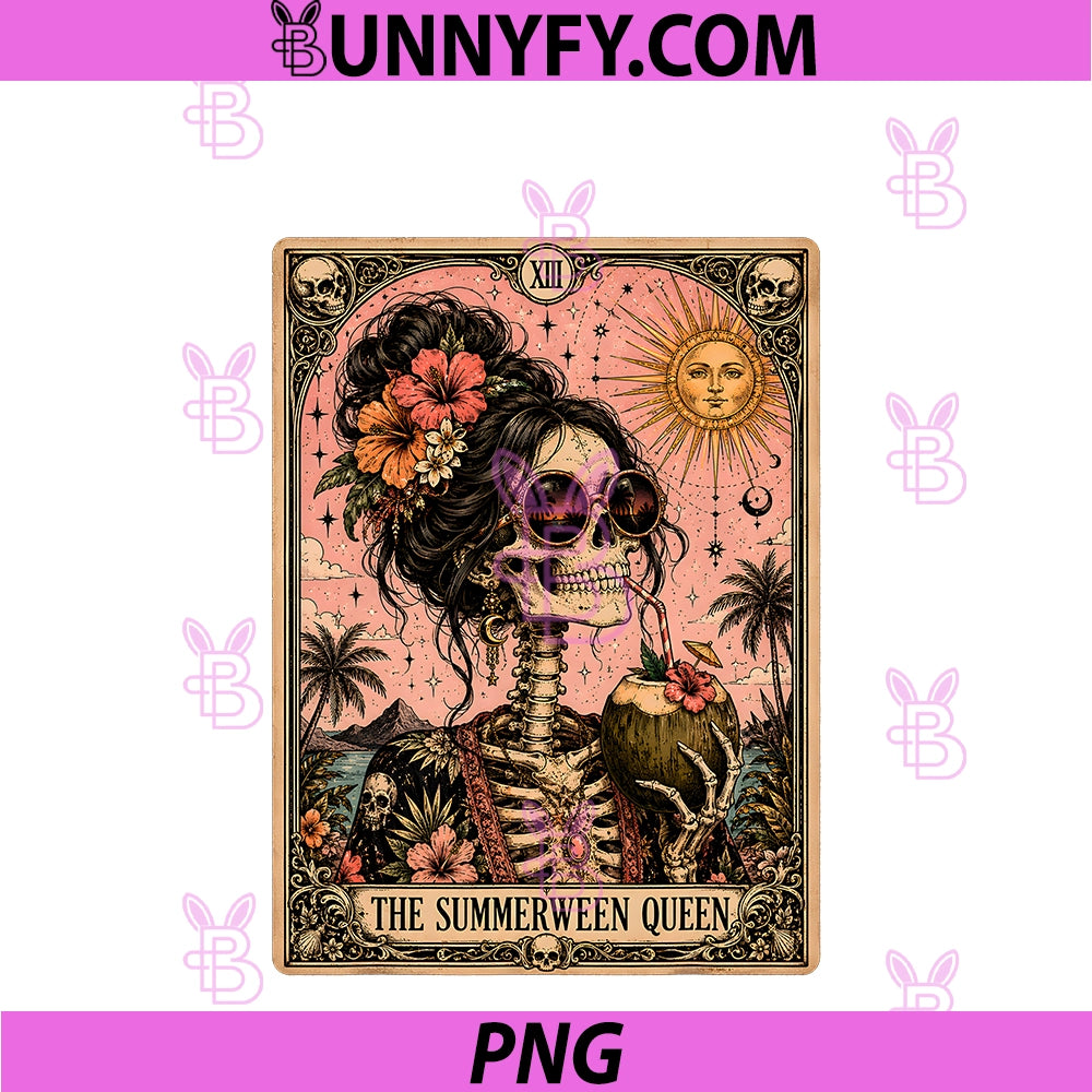 Summerween PNG, Funny Girl Women Skeleton Tarot Card Spooky Ghoul PNG