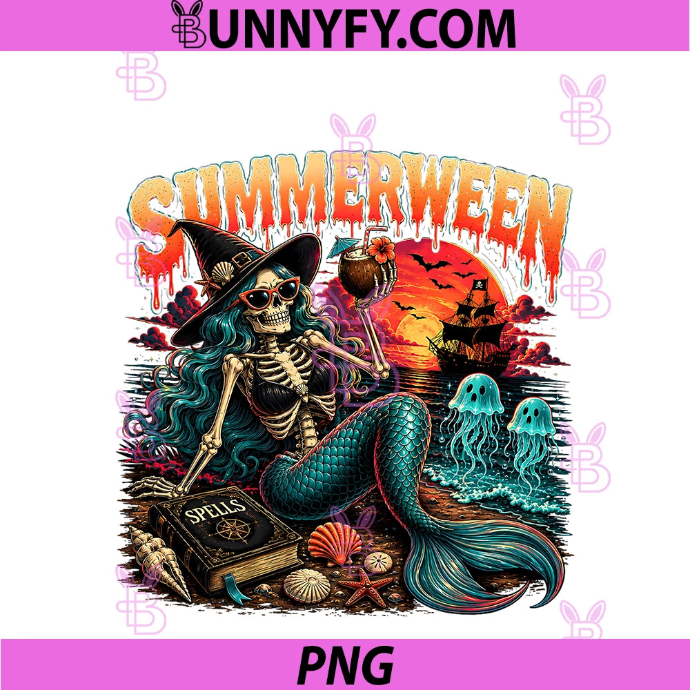 Summerween PNG, Witch Mermaid Spooky Summer Vacation Apparel PNG