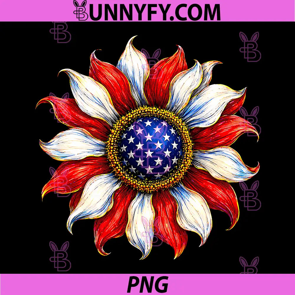 Sunflower USA American Flag PNG, 4th of July Patriotic PNG