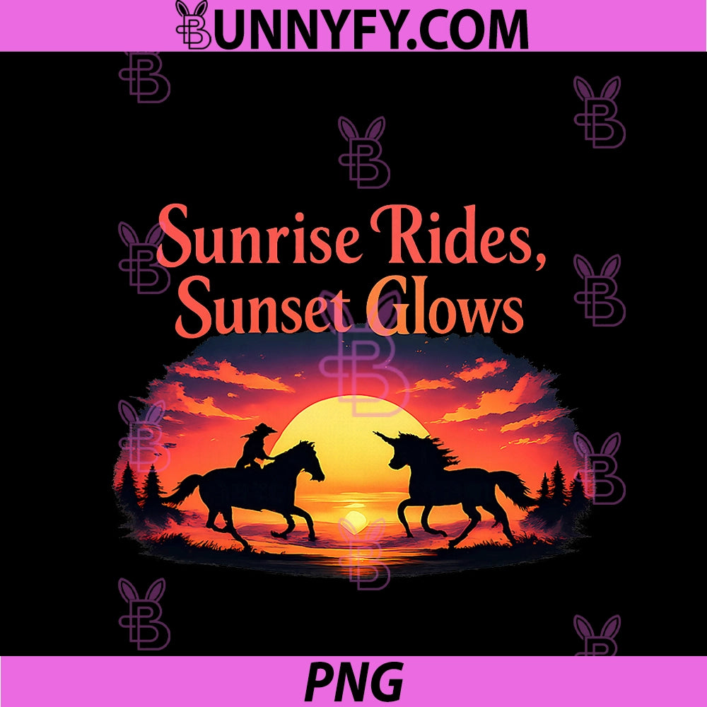 Sunrise Rides Sunset Glows PNG, Unicorn Wrangler Art PNG