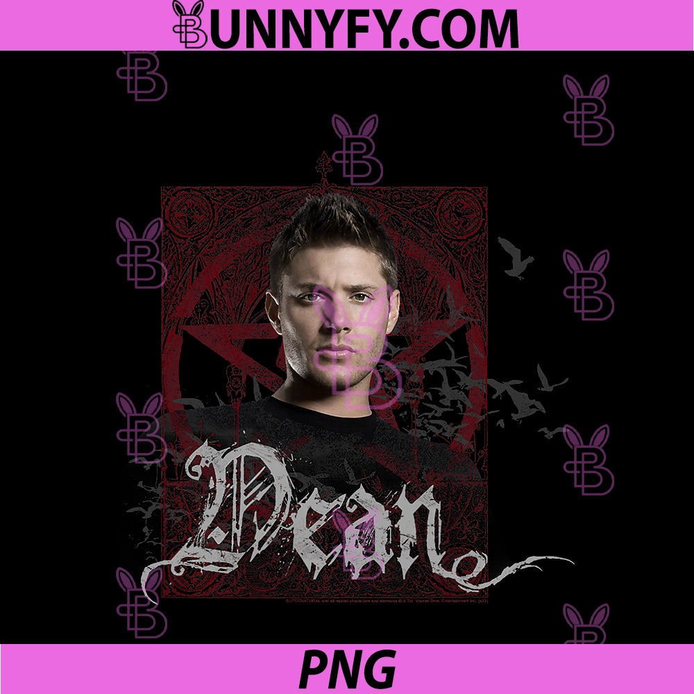 Supernatural Dean Winchester Goth PNG, Pentagram & Birds TV Show PNG