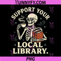Support Your Local Library PNG, Skeleton Reading Books Librarian PNG