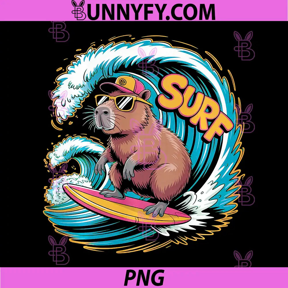 Surf Capybara Funny PNG, Retro Beach Summer Vibes PNG