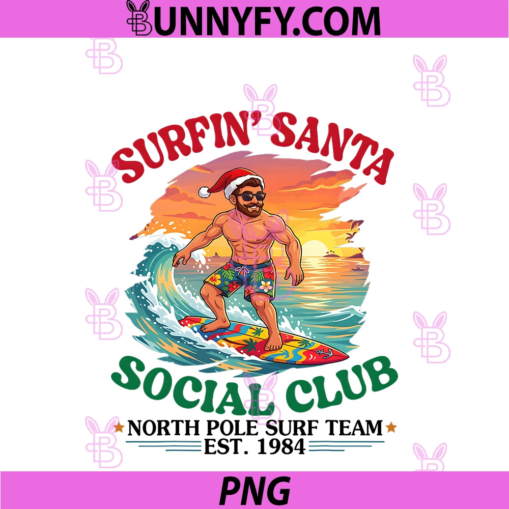 Surfin Santa North Pole Est 1984 PNG, Summer Birthday 42 Years PNG
