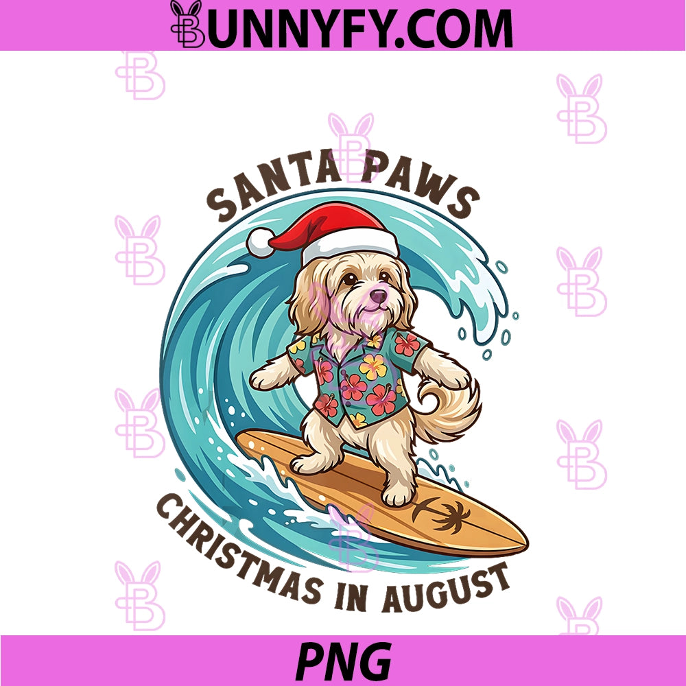 Surfing Havanese Christmas In August PNG, Tropical Beach Dogs PNG