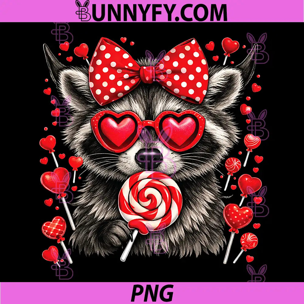 Sweet Raccoon With Heart Glasses Lollipop PNG, Valentine Candy PNG