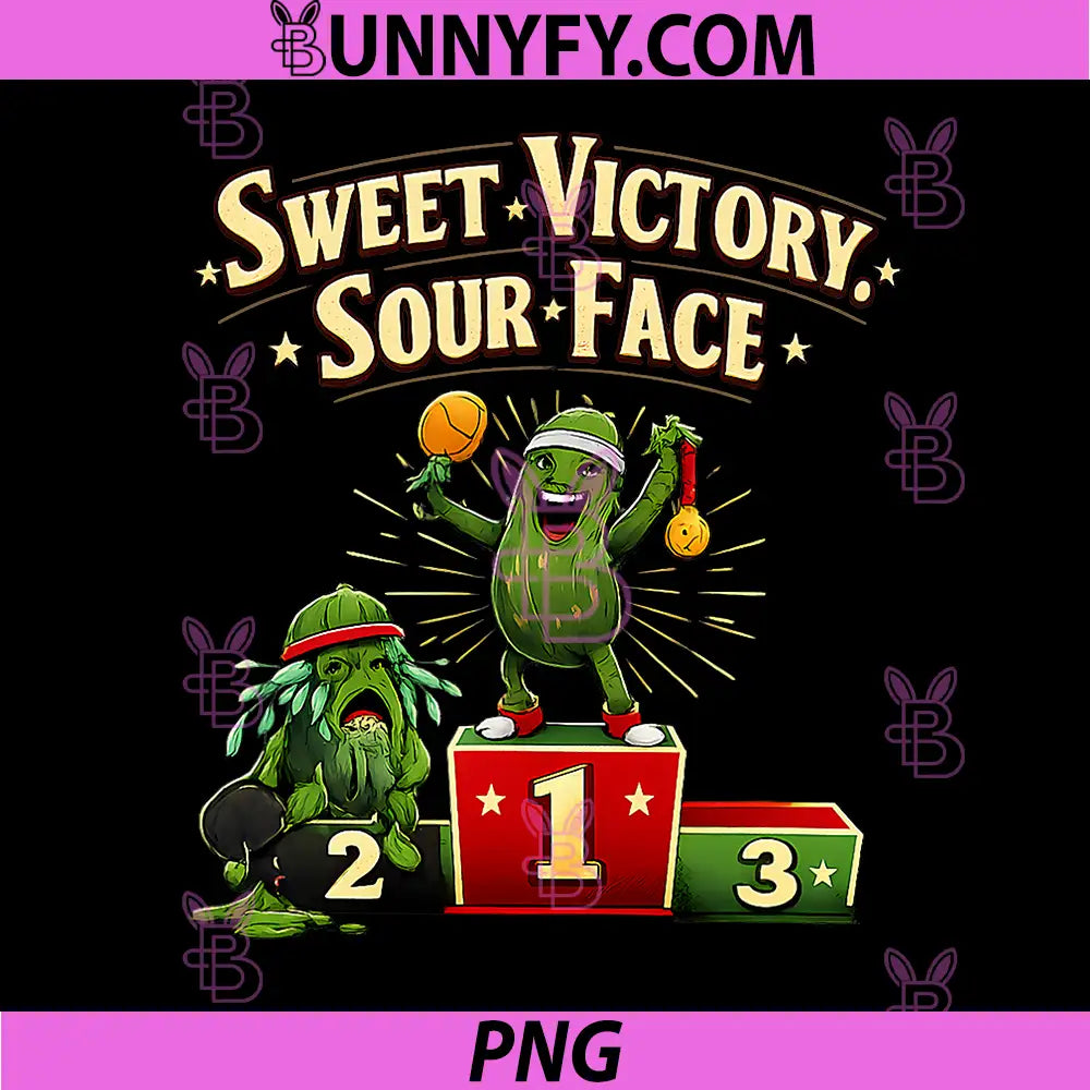 Sweet Victory Sour Face PNG, Pickleball Retro Pickle Podium PNG