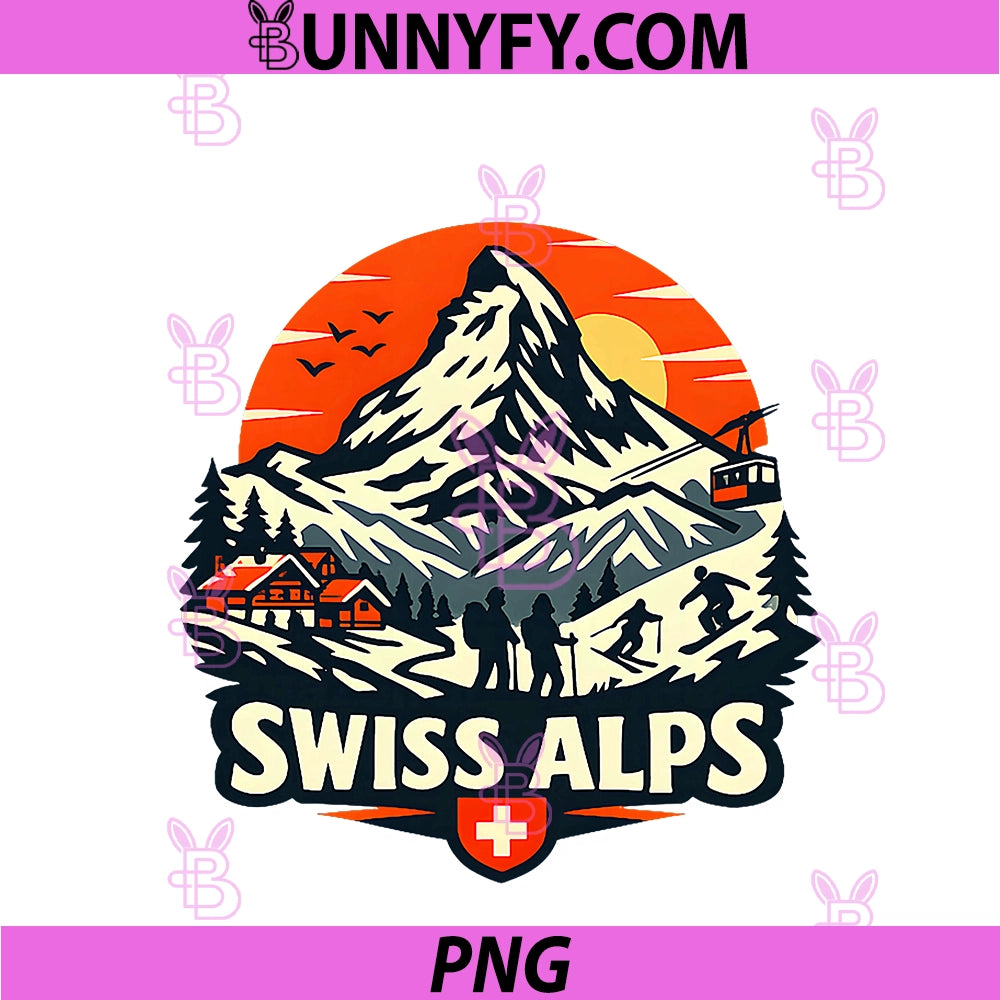 Swiss Alps Vintage PNG, Mountain Switzerland Souvenir Hiking Ski PNG