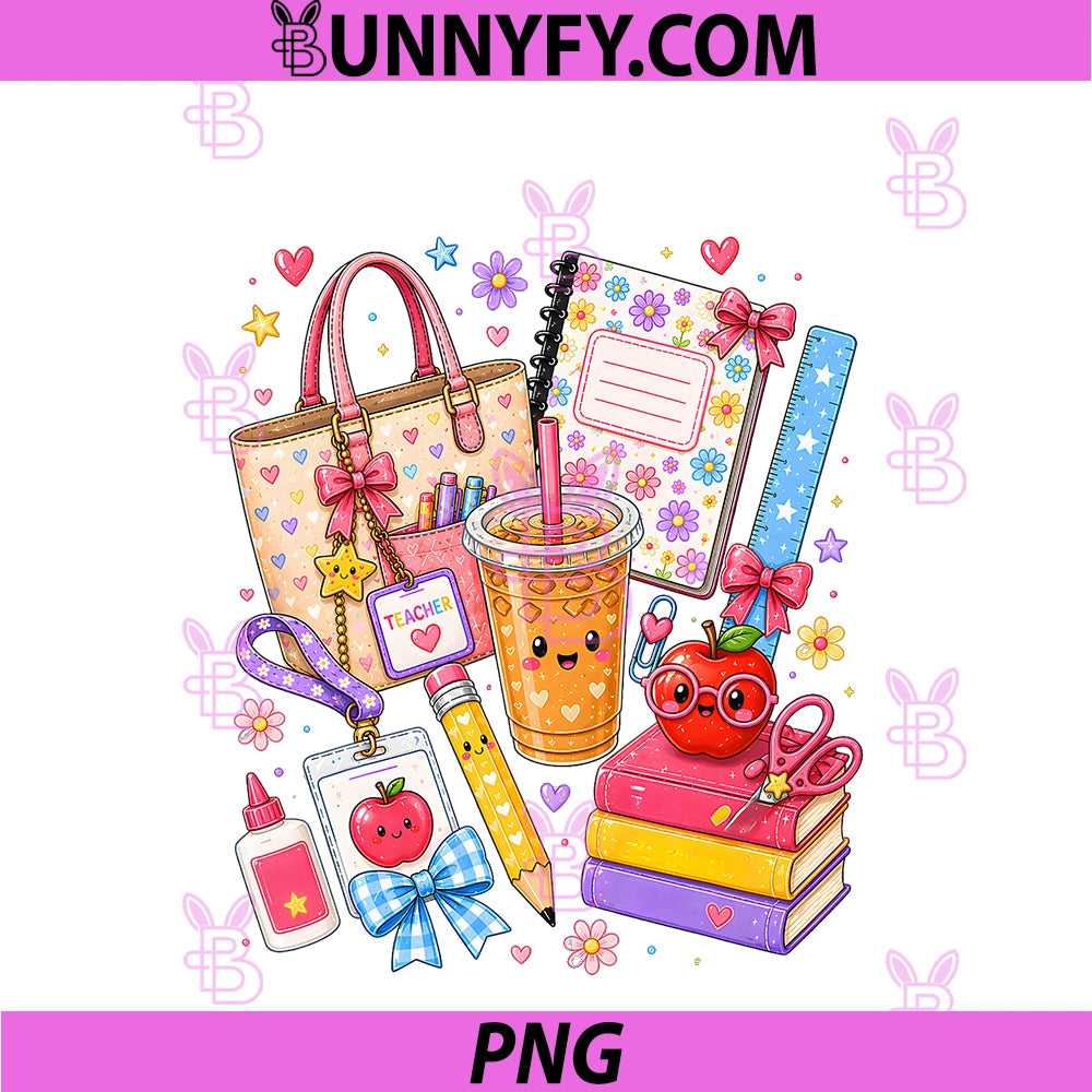 Teacher Coffee Preppy School PNG, Supplies Back To School PNG