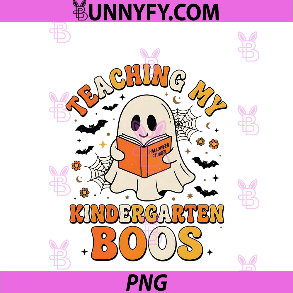 Teaching My Kindergarten Boos Retro PNG, Ghost Halloween Teachers PNG
