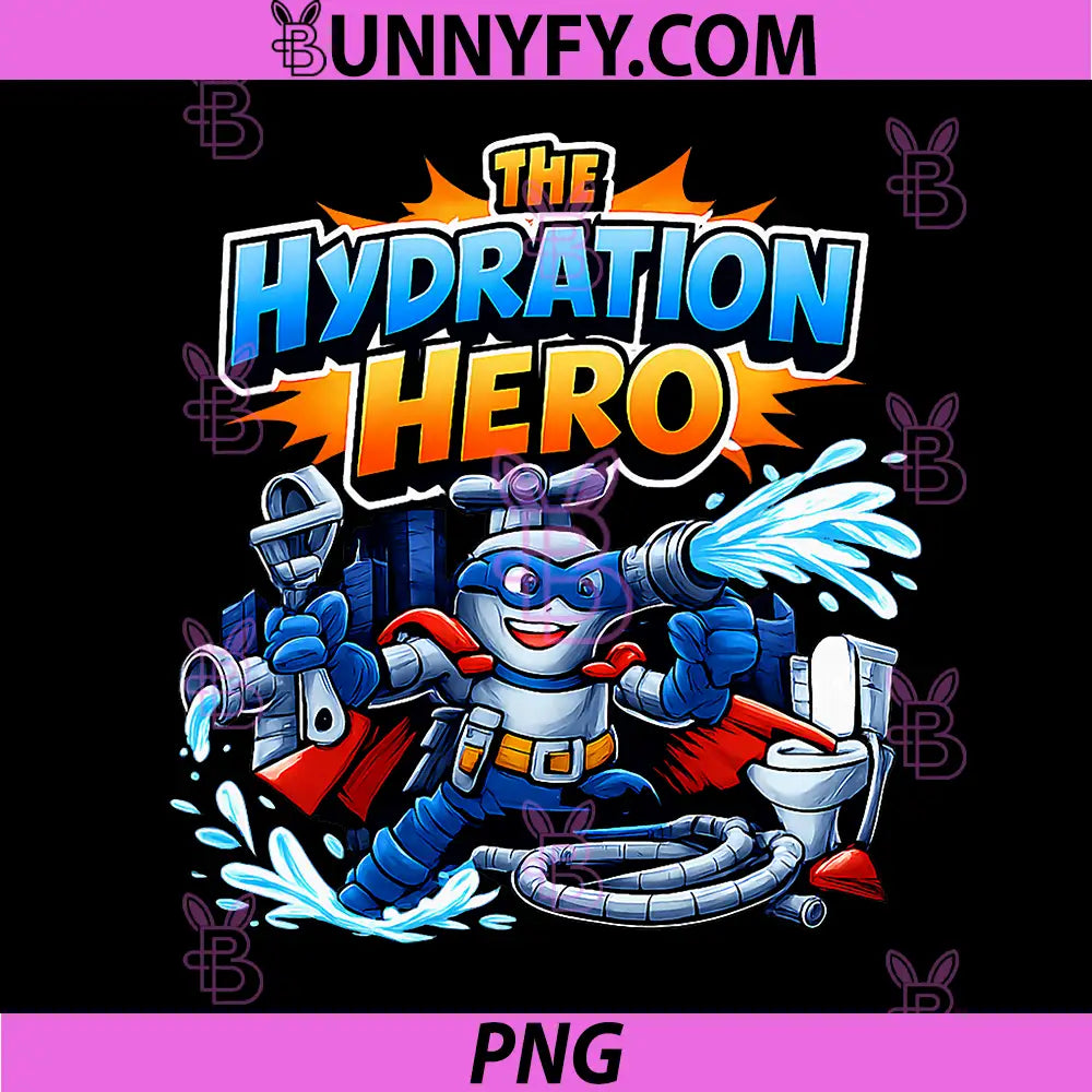 The Hydration Hero PNG, Plumber Pipe Pun Faucet Graphic PNG