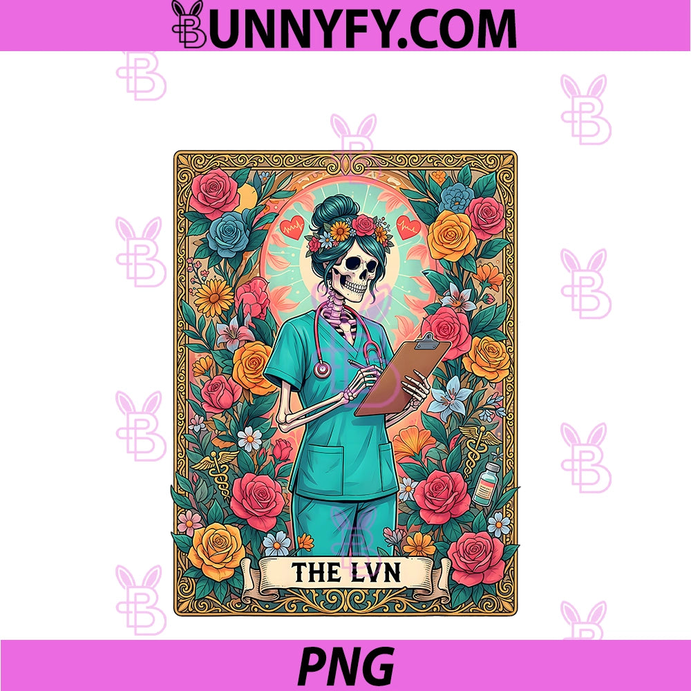 The LVN PNG, Vintage Tarot Card Skeleton Nurse PNG