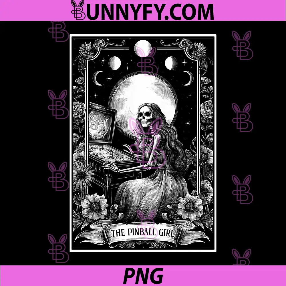 The Pinball Girl Retro PNG, Arcade Game 80s Tarot Card Skeleton PNG