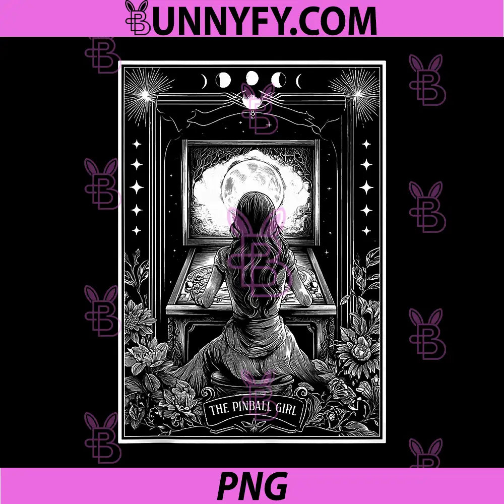 The Pinball Girl Tarot Card Art PNG, Retro Arcade Mystic Design PNG