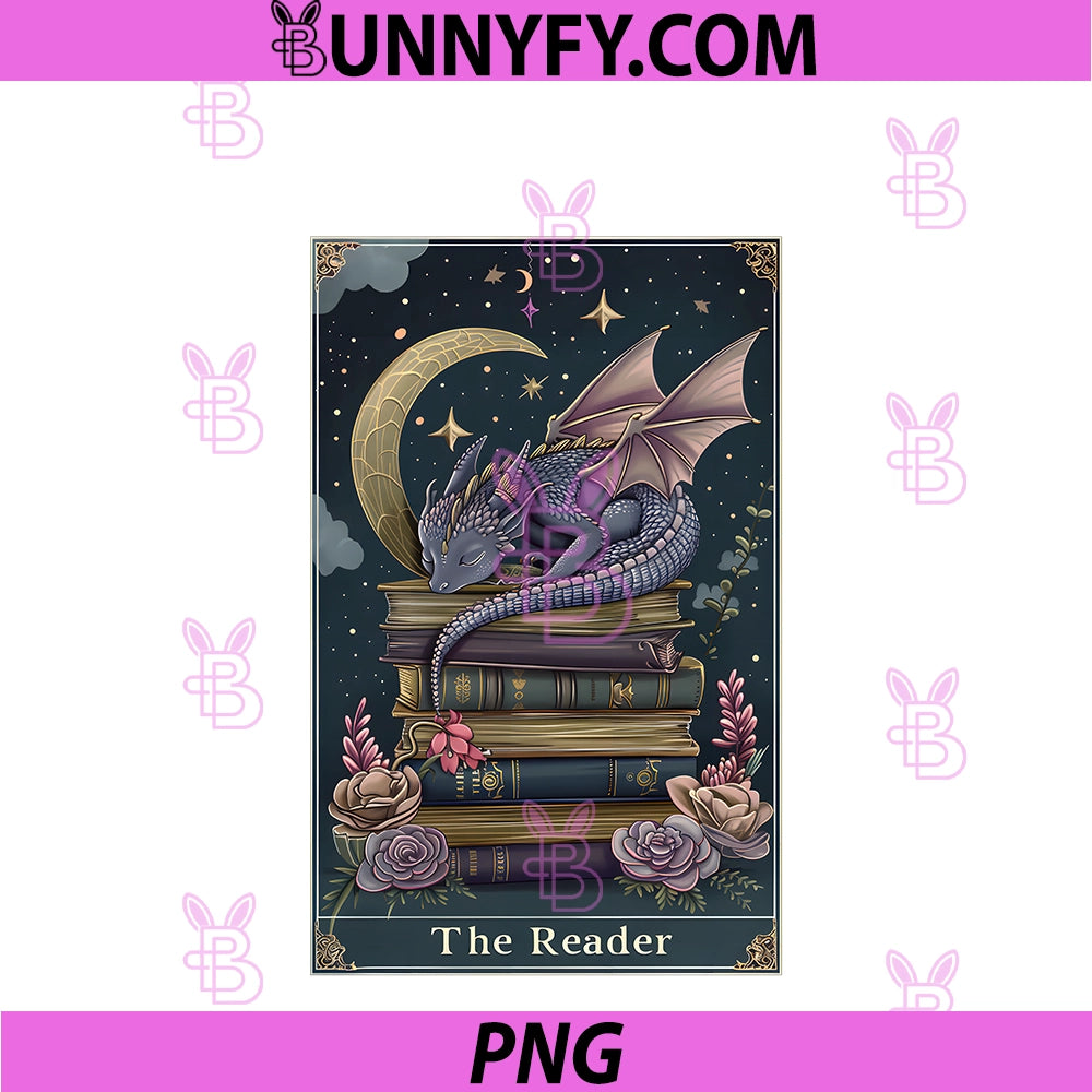 The Reader Tarot Card Book PNG, Dragon Romantasy Fantasy Bookish PNG