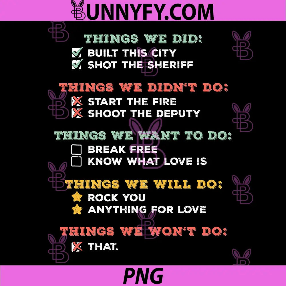 Things We Did PNG, Classic Song Humorous PNG, Checklist Lyric Design PNG