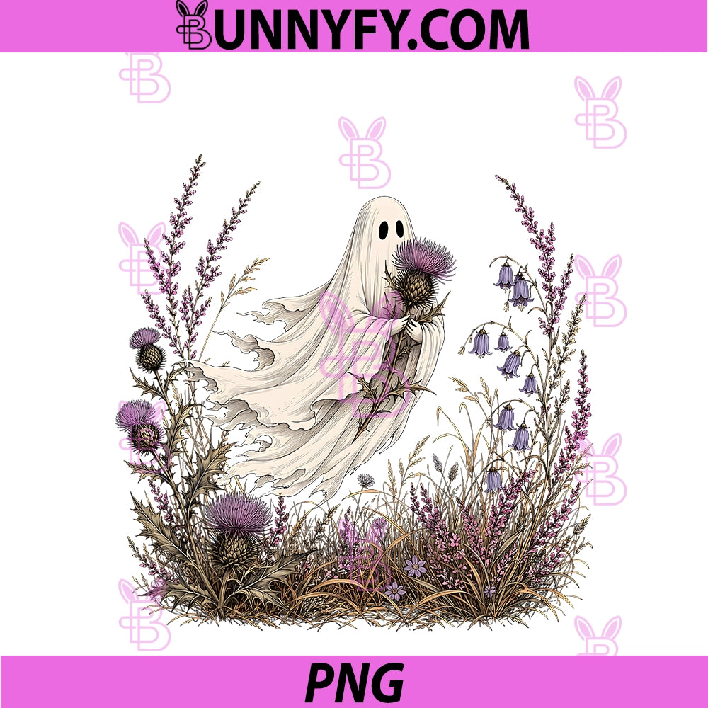Thistle Ghost Floral Gothic Ghost PNG, Wildflowers Halloween PNG
