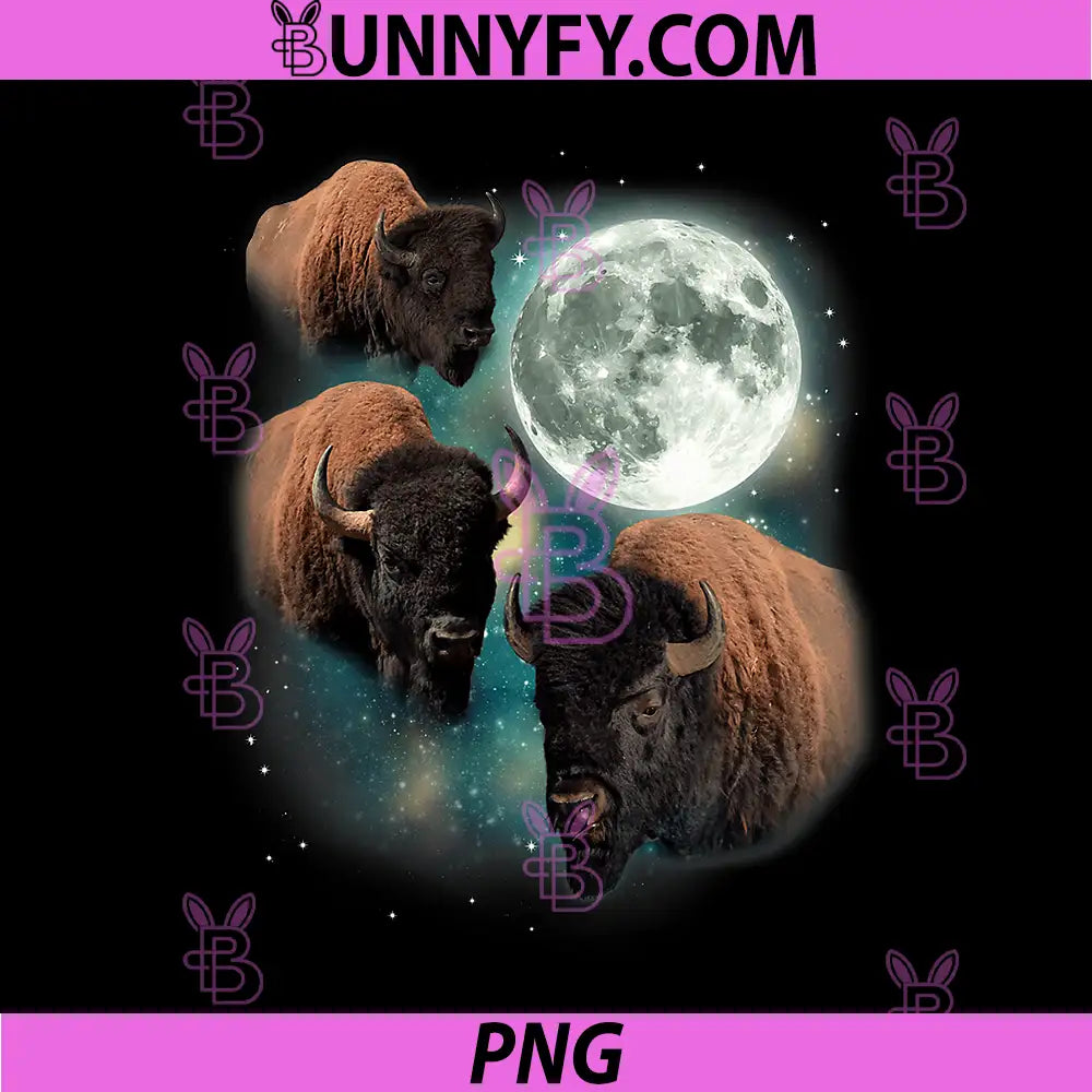 Three Buffalo Moon PNG, 3 Bison Howling PNG, Funny Parody Buffalo PNG