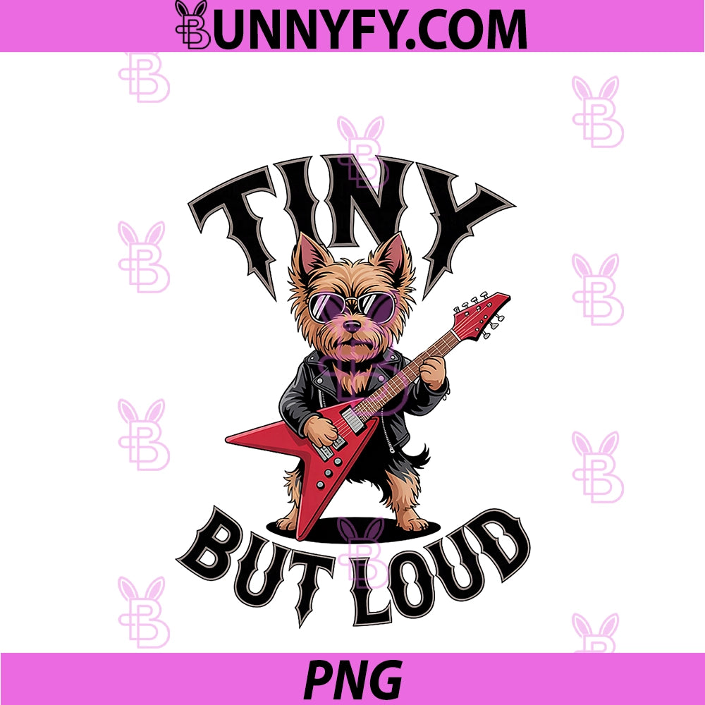 Tiny But Loud PNG, Yorkie Rock Dog Playing Guitar Rocking Dog PNG