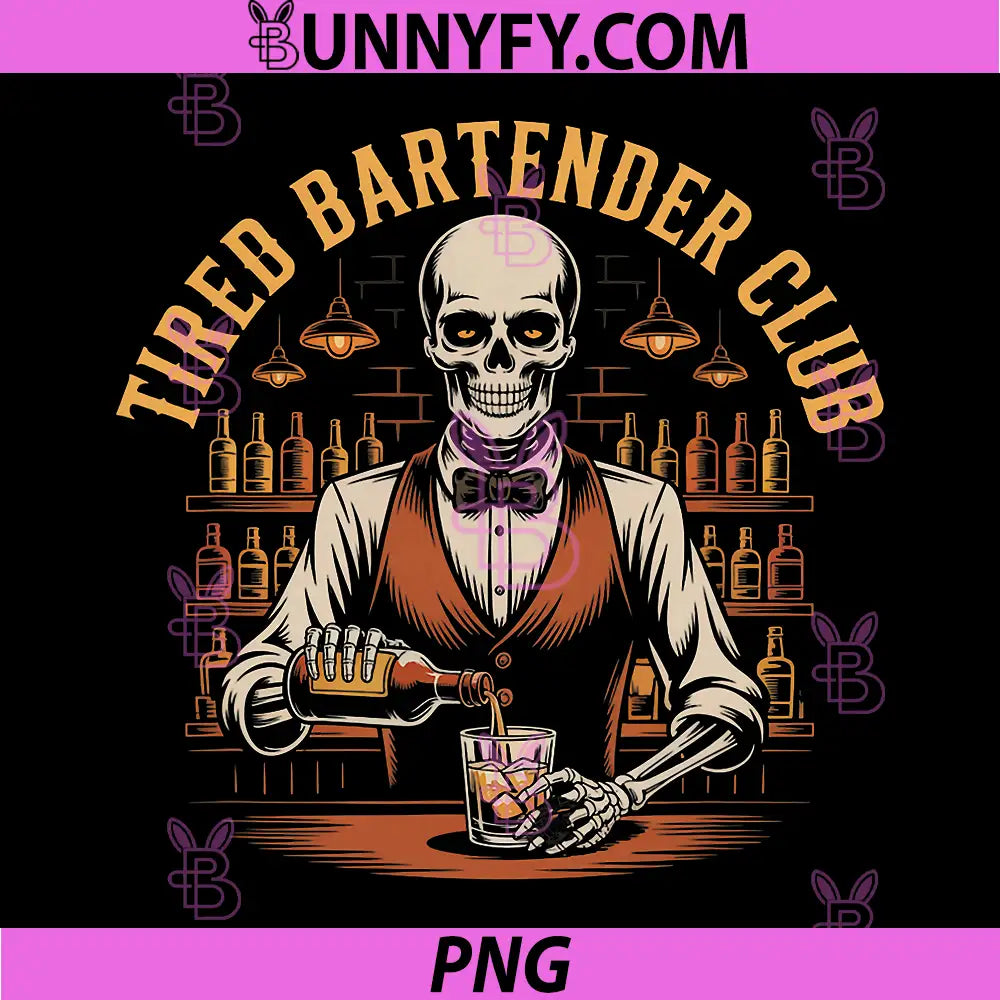 Tired Bartender Club PNG, Bartender Skull PNG