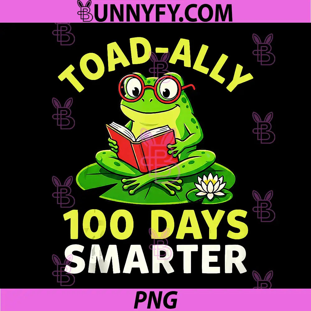 Toad-Ally 100 Days Smarter PNG, Frog Reading Book 100 School Day PNG