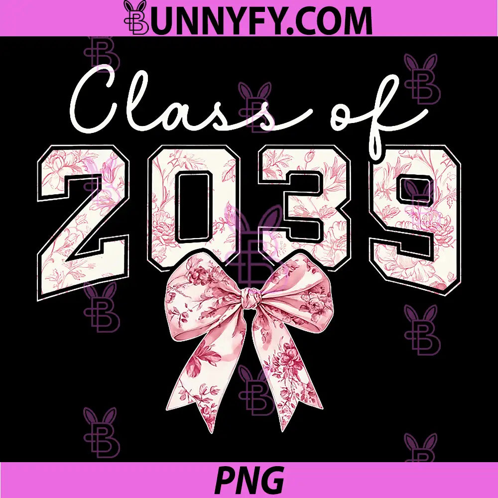 Toile Coquette Bow PNG, Preppy Class of 2039 PNG