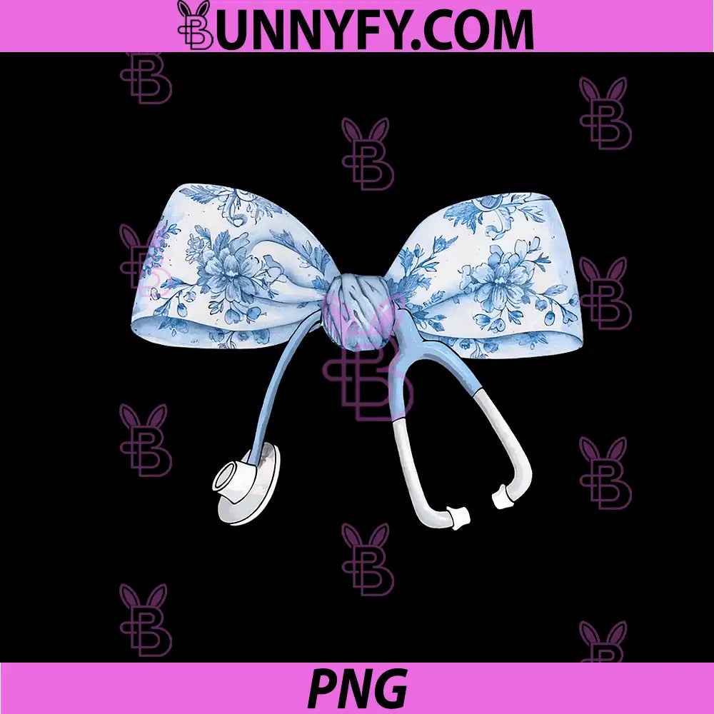 Toile Nurse Bow Blue PNG, Coquette Nurse Stethoscope Bow PNG