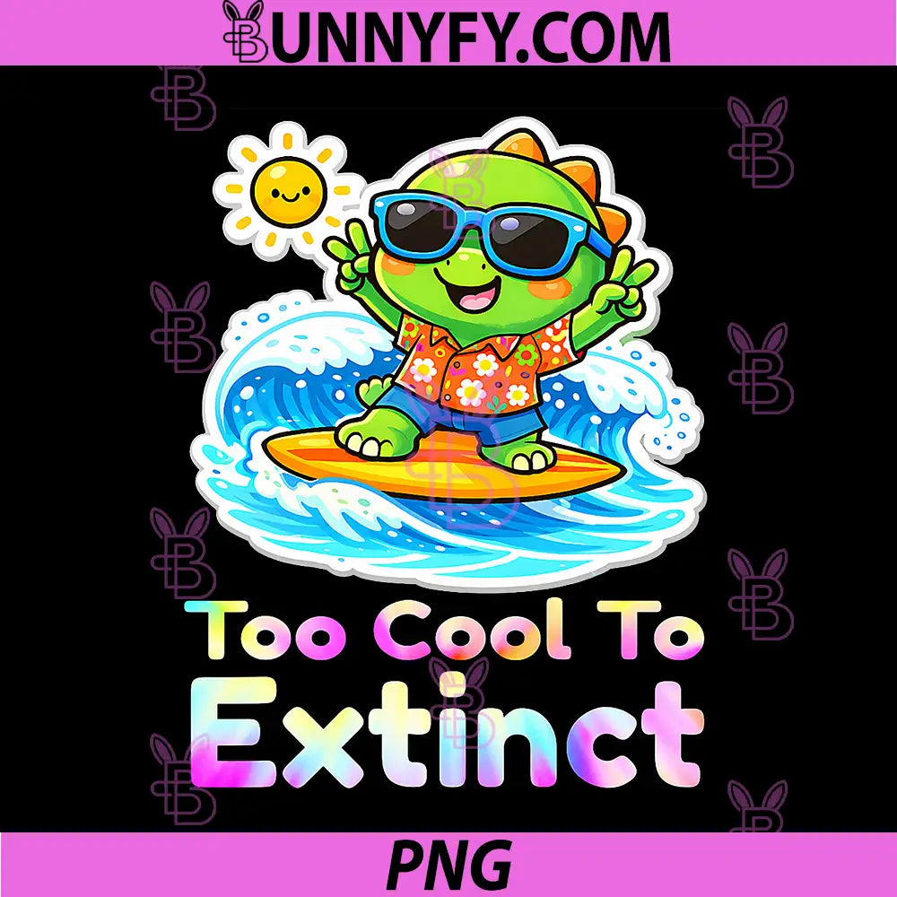Too Cool to Extinct Surfing Vacation PNG, Cute Summer Dinosaur PNG