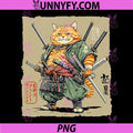 Tough Samurai Cat PNG, Multiple Swords Master Warrior Art PNG