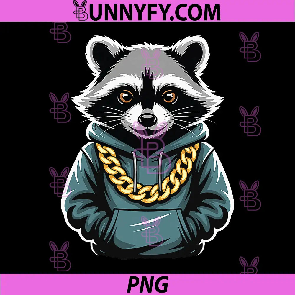 Street Raccoon Hoodie Gold Chain PNG, Money Mascot Art PNG