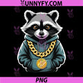 Crypto Raccoon Hoodie Gold Chain PNG, Bitcoin Trader Mascot PNG