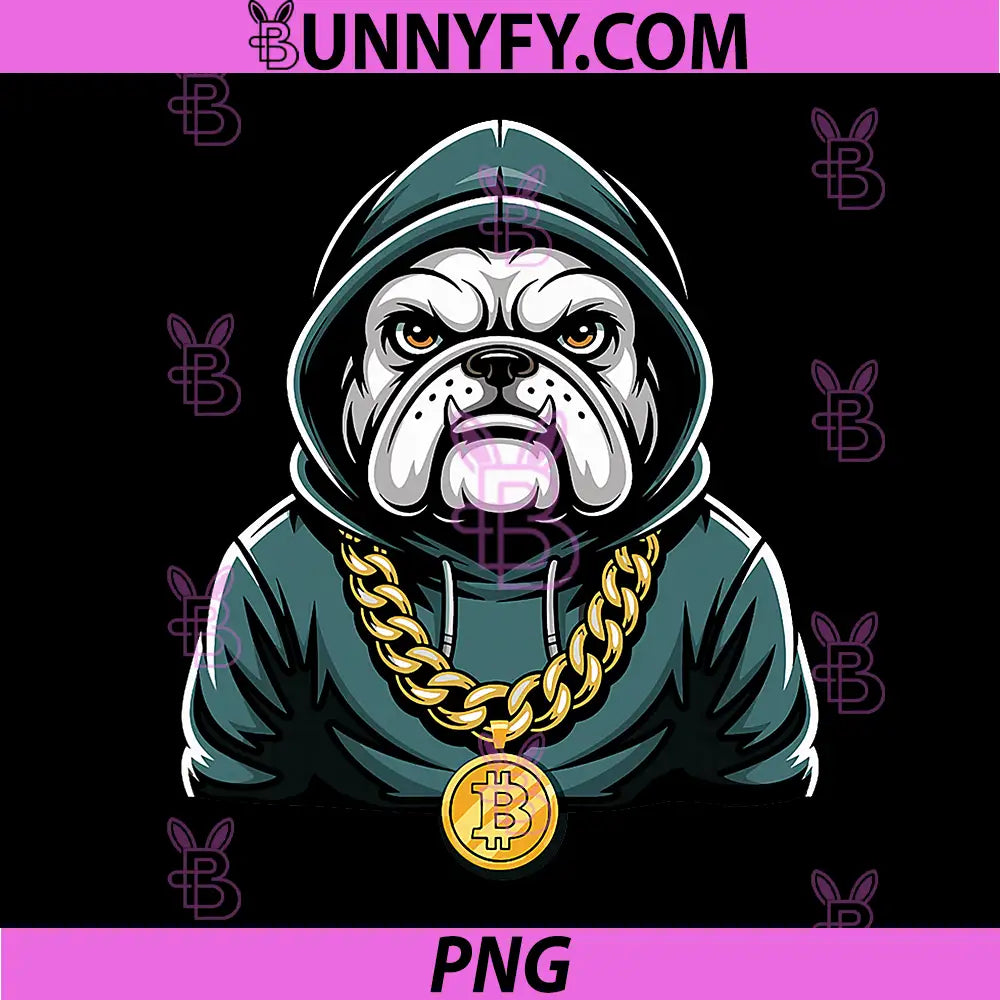 Angry Bulldog Bitcoin Necklace PNG, Urban Crypto Animal PNG