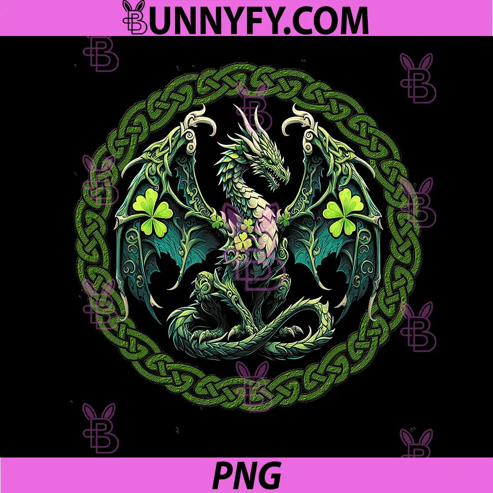 Tribal Irish Green Celtic Knot Fantasy Dragon PNG, Patrick Day PNG