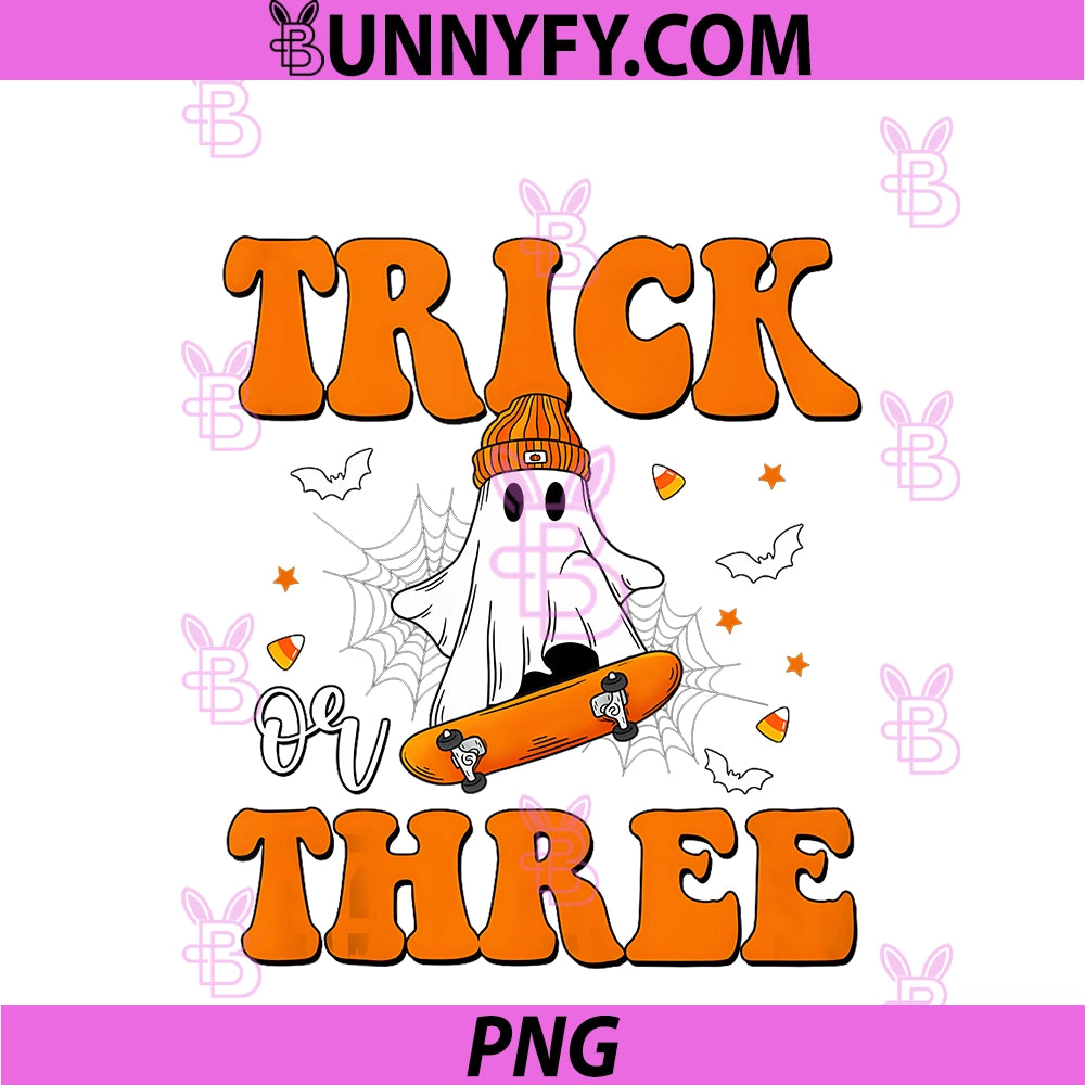 Trick or Three 3rd PNG, Halloween Birthday Ghost Skateboarding PNG