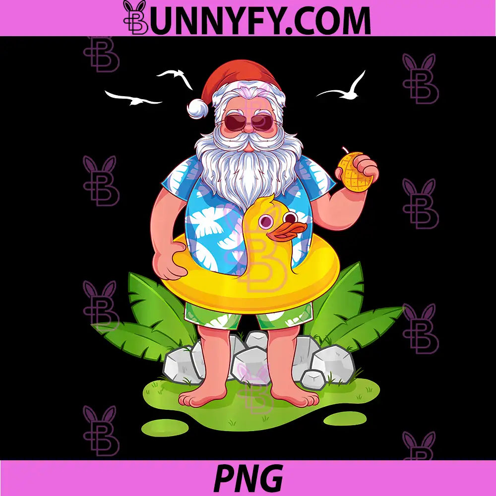Tropical Summer Funny PNG, Hawaiian Santa Claus Christmas in July PNG