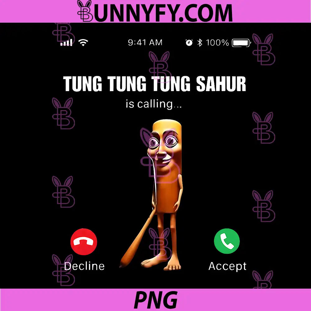 Tung Sahur Calling PNG, Funny Fishing Brainrot Joke Meme PNG