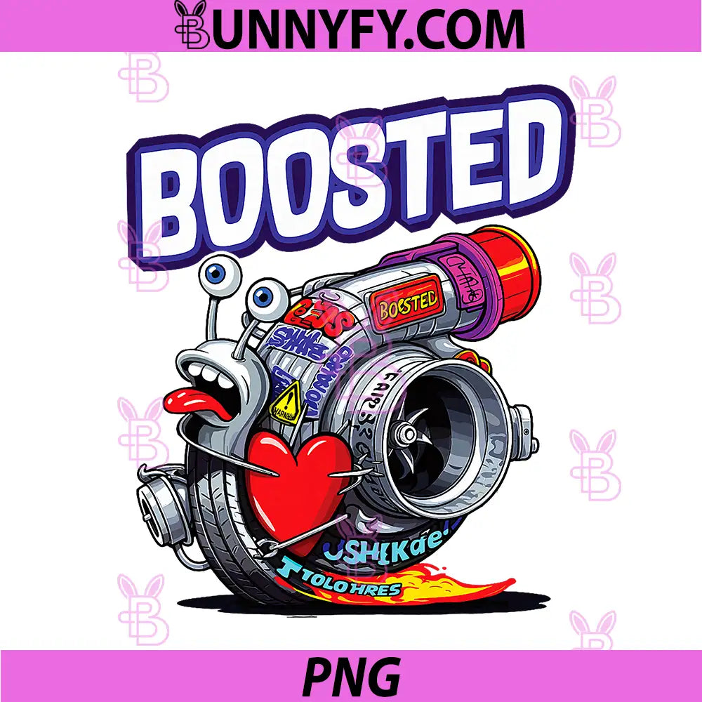 Boosted Turbo Snail Cartoon PNG, Racing Car Tuning Mascot PNG
