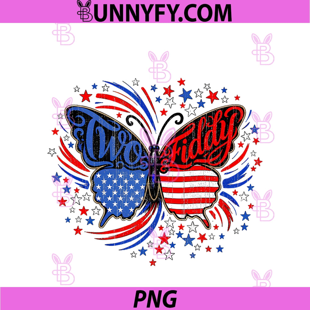 Two Fiddy 250th PNG, Patriotic Butterfly USA Flag 4th Of July PNG