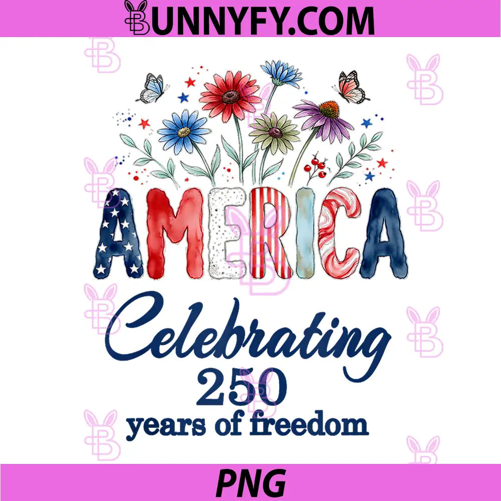 USA 250th Anniversary America PNG, Celebrating Freedom Floral PNG