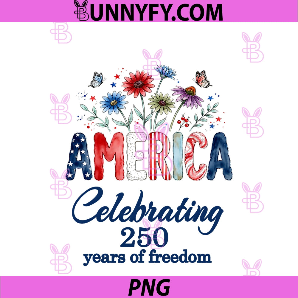USA 250th Anniversary America PNG, Celebrating Freedom Floral PNG
