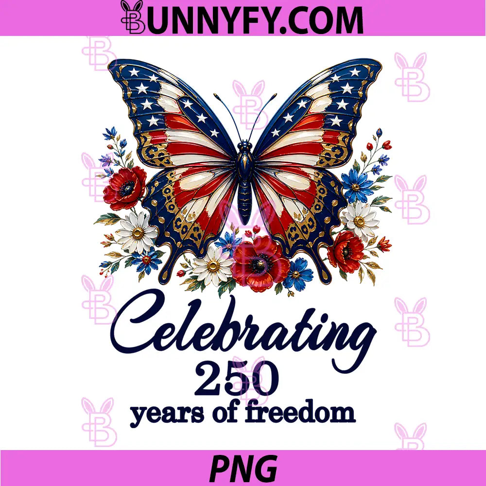 USA 250th Anniversary Celebrate PNG, Freedom Patriotic Butterfly PNG