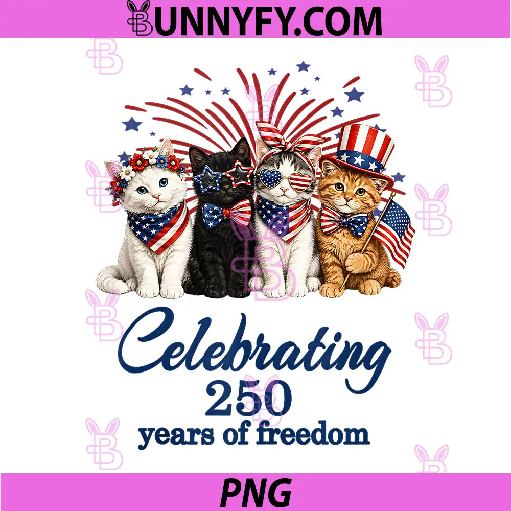 USA 250th Anniversary Celebrating PNG, Freedom Patriotic Kittens PNG