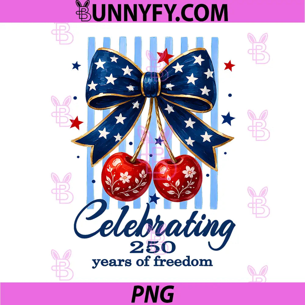 USA 250th Anniversary Celebrating PNG, Freedom Preppy Cherries PNG