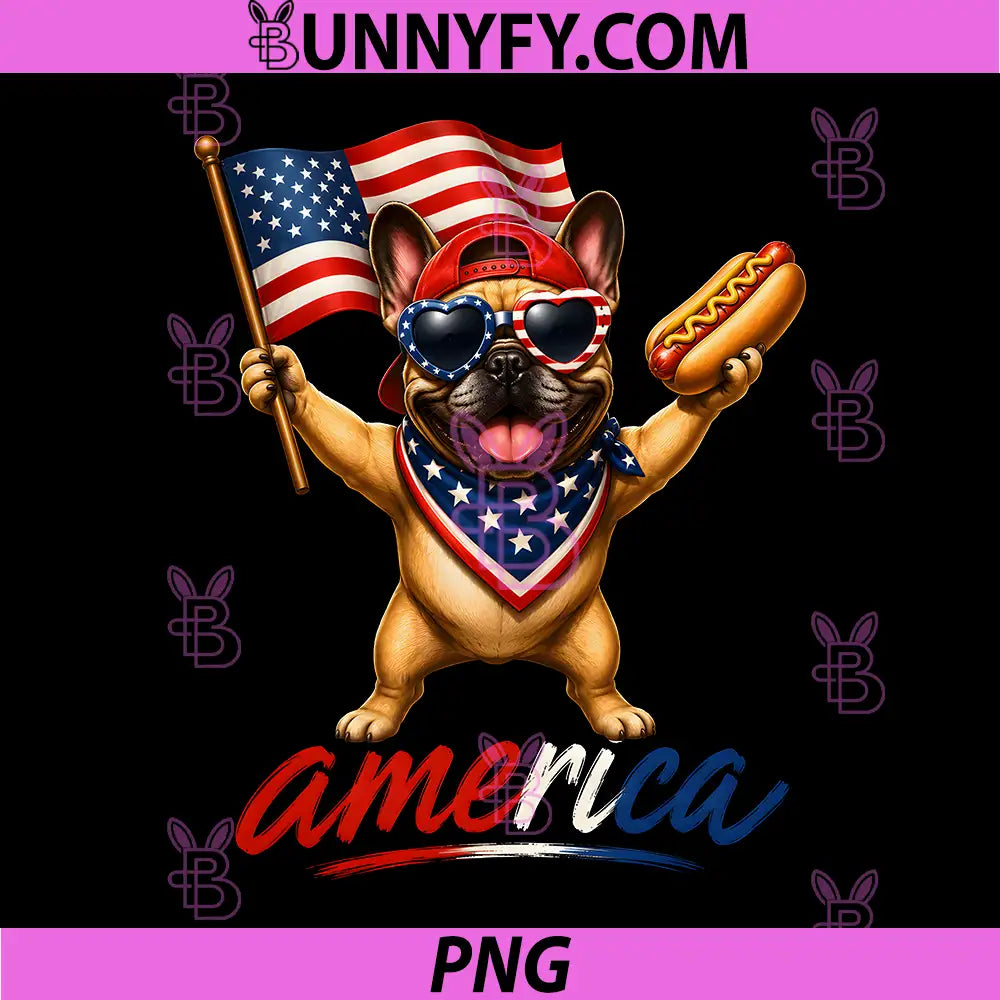 USA America French Bulldog Hot Dog PNG, 1776-2026 4th of July PNG