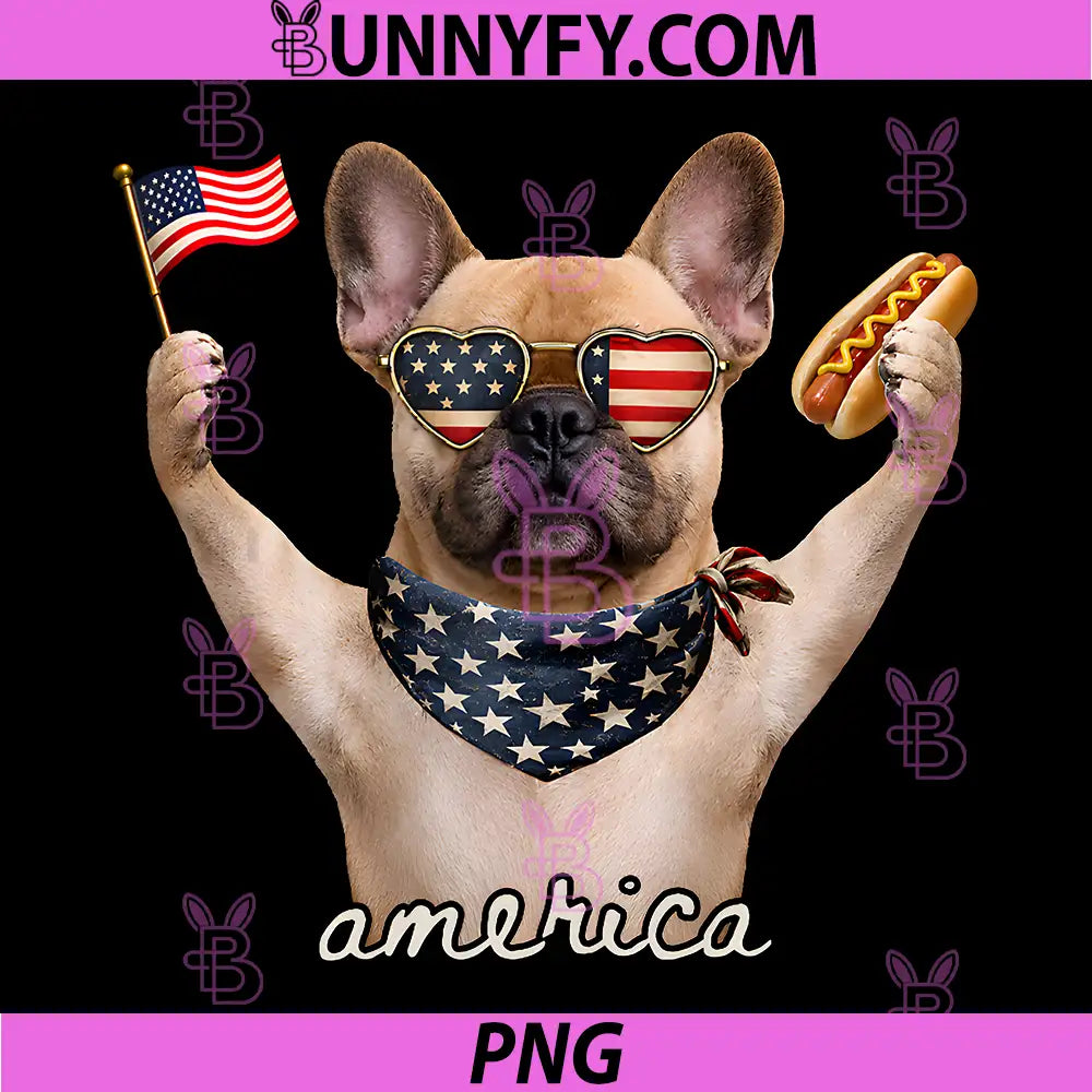 USA America French Bulldog Hot Dog PNG, 1776-2026 4th of July PNG
