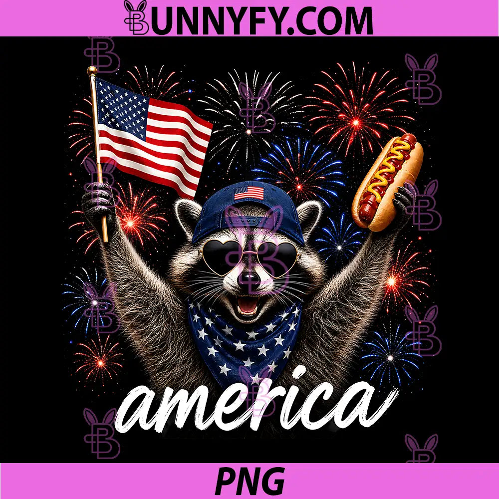 USA America Raccoon Hot Dog PNG, 1776-2026 4th of July 250 Years PNG