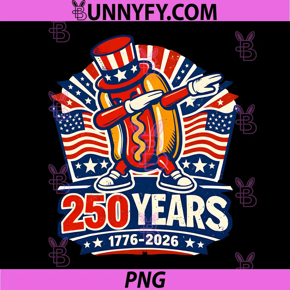 USA Anniversary 250 Dabbing Hotdog PNG, 250th America 4th July PNG