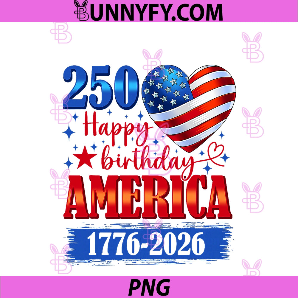USA Hearts 1776 2026 July 4th 250th PNG, Birthday USA 250 Years PNG